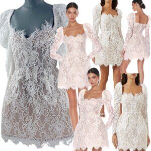 🆕 BRONX & BANCO 🧿 NWOT Colette Lace Long Sleeve Mini Dress, White Sz L / US 8